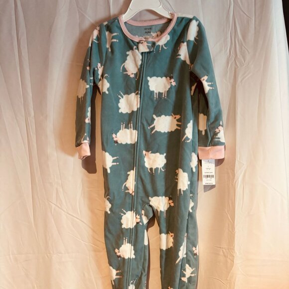 Carter’s Girl Footed Fleece Sleeper Pajamas Sheep Print Teal 4T - Picture 1 of 6
